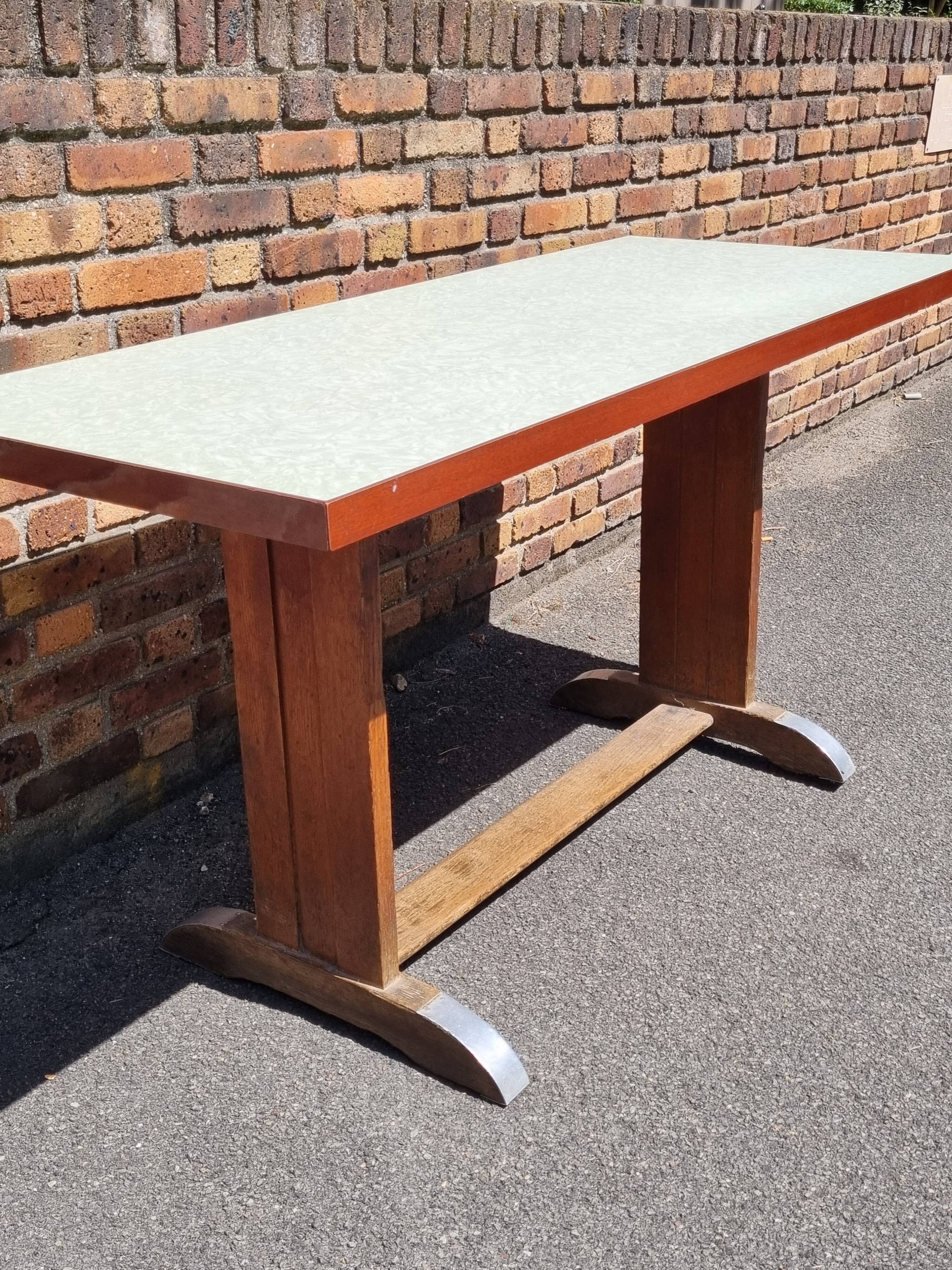 Art Deco dining table in oak with a pearlescent laminate top, 145x60 cm.