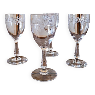 Verres à liqueur (digestif) anciens en cristal gravé, décor géométrique
