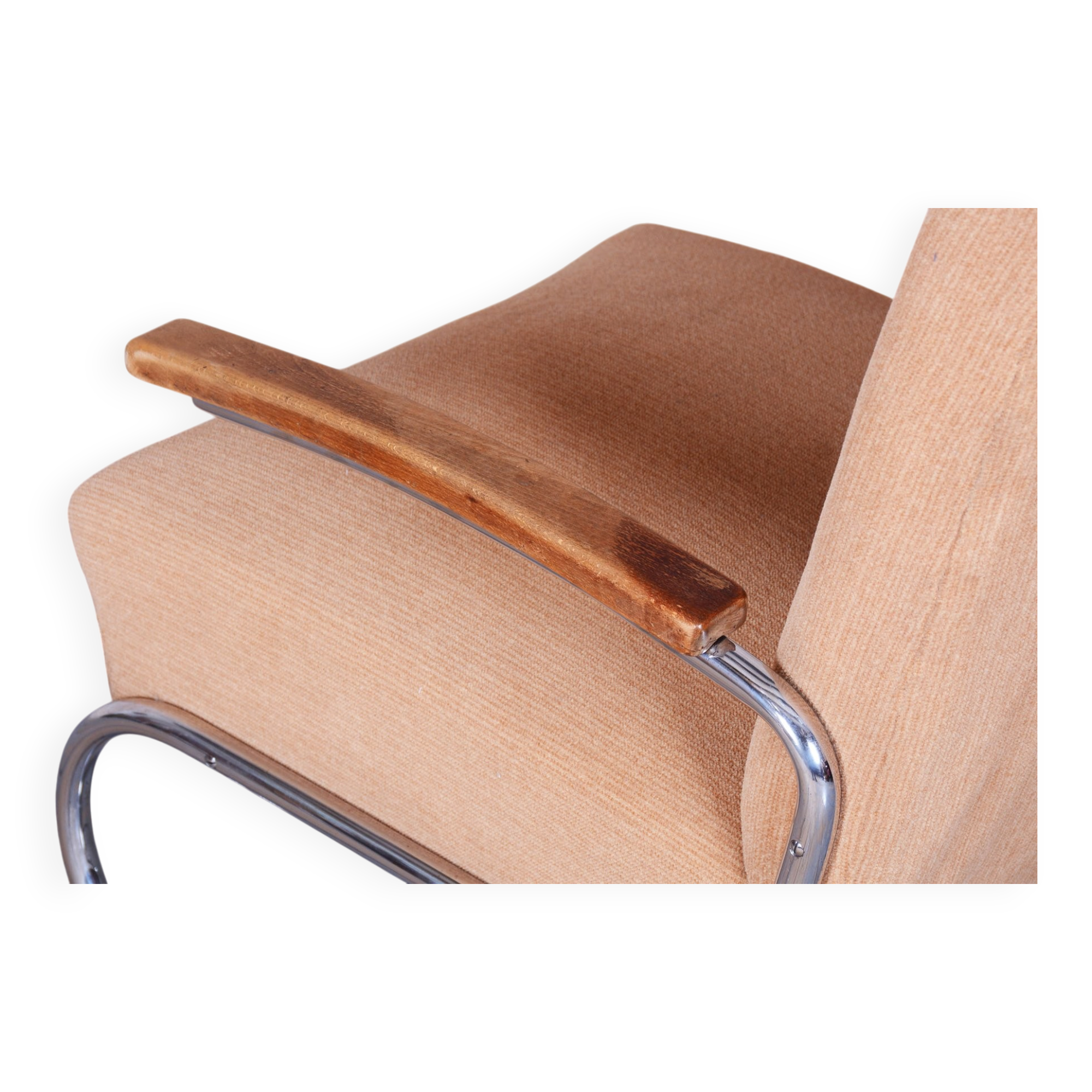 Bauhaus Armchair in Beech & Chrome attributed to Thonet, Czech, 1930s