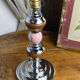 Lamp base in chrome metal, porcelain and wood.