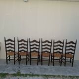 Set of 6 high-backed straw-seated chairs in solid oak from the early 1900s.