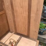 Vintage wardrobe with compass legs in raw wood, sliding doors, 1960s