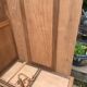Vintage wardrobe with compass legs in raw wood, sliding doors, 1960s