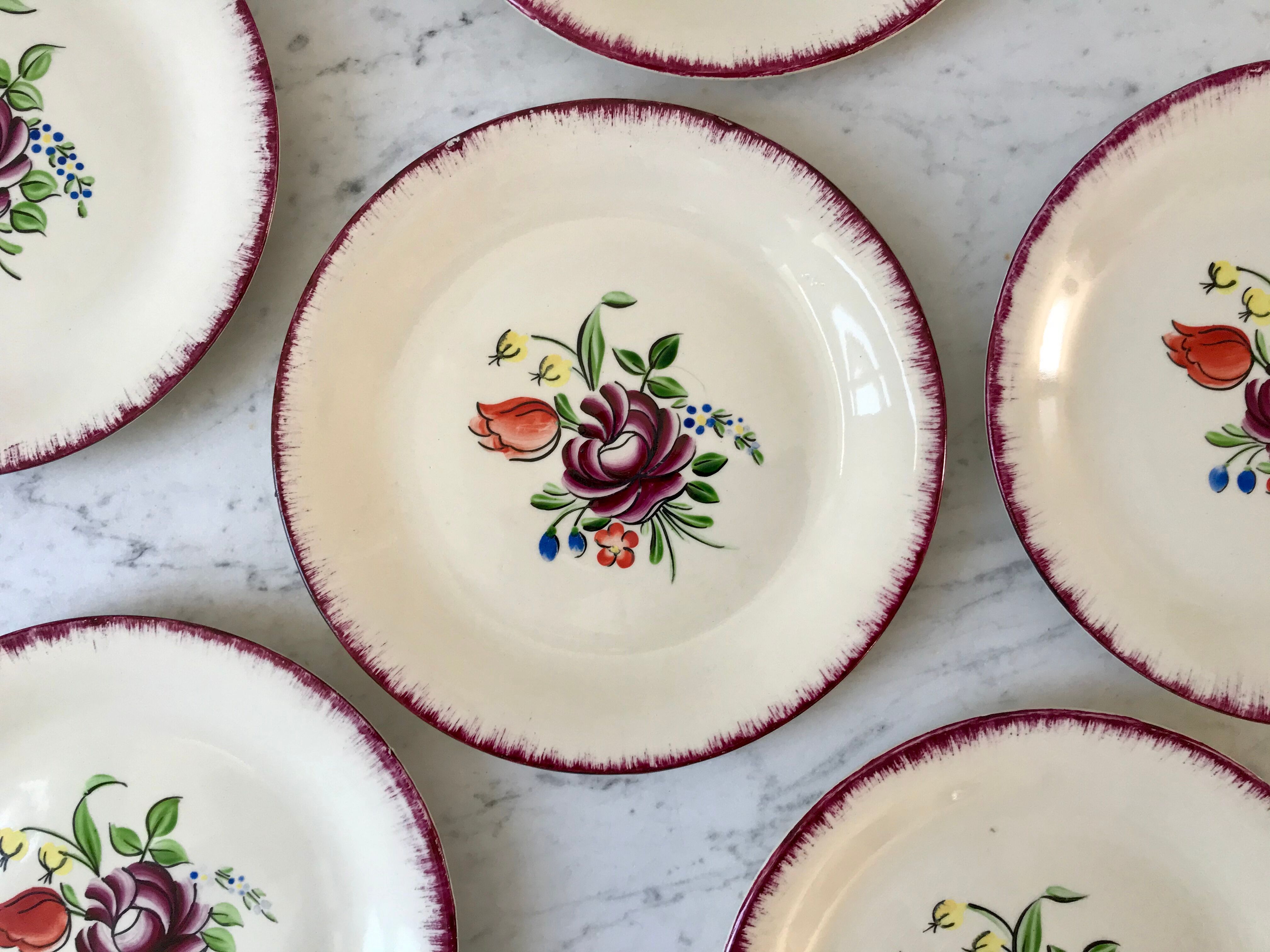 Set of 6 dessert plates Moulin des Loups Orchies 30s