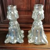 Pair of mercurized glass candle holders