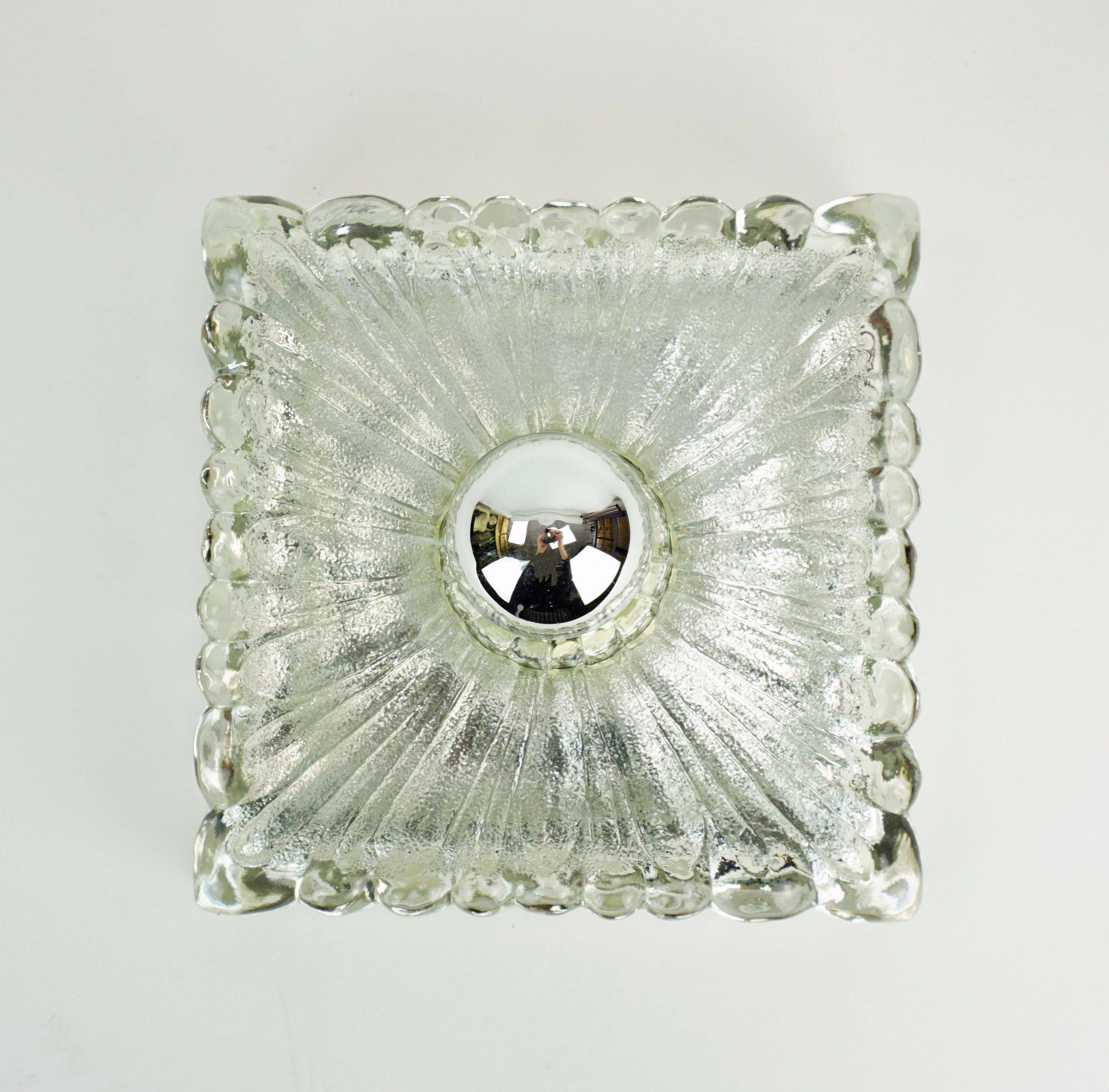 Heavy mid century ice glass wall lamp 1960s 70s sconce hustadt-leuchten