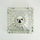 Heavy mid century ice glass wall lamp 1960s 70s sconce hustadt-leuchten