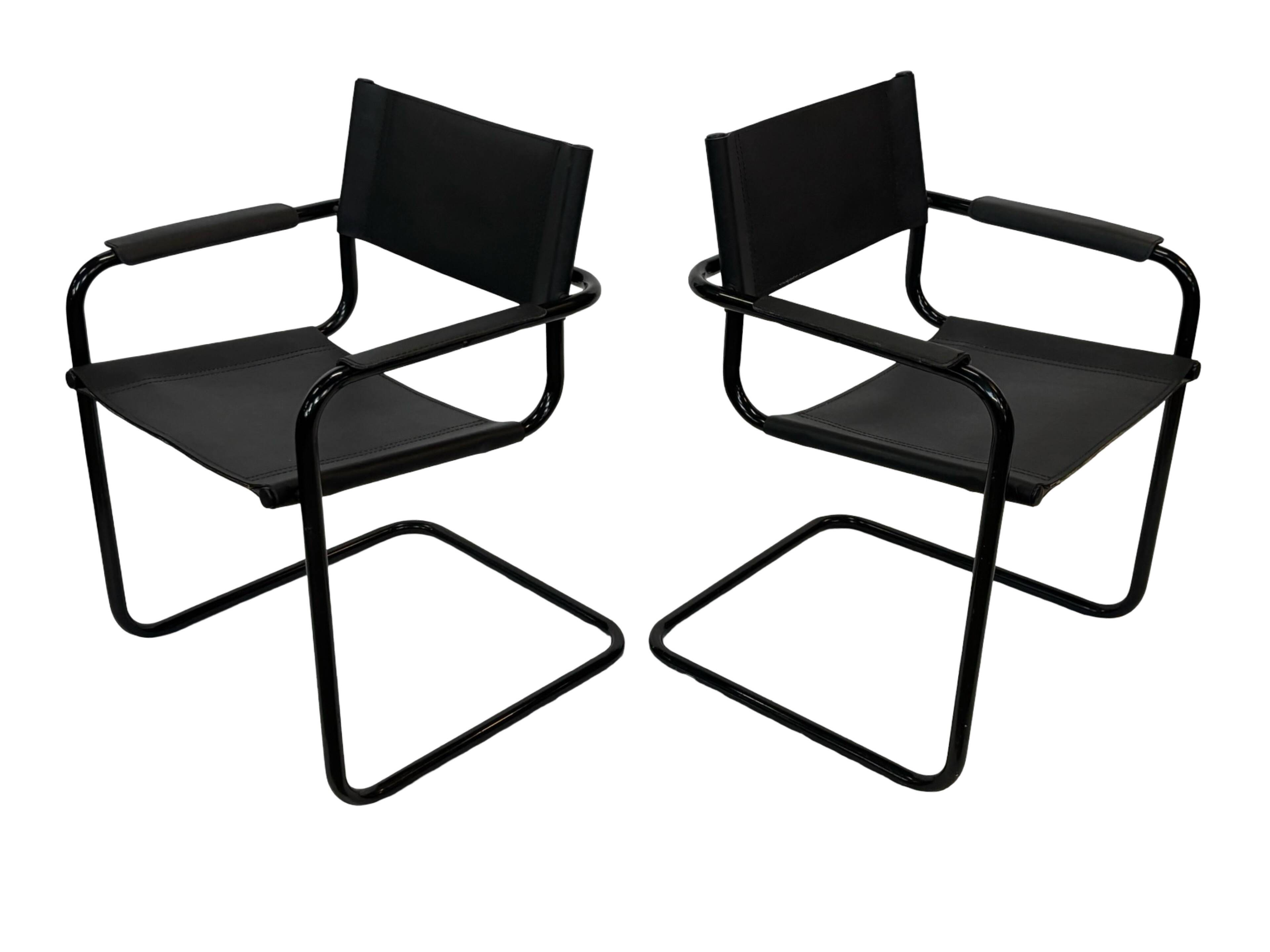 Set of 4 Bauhaus cantilever chairs in black imitation leather design