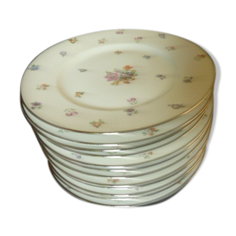 Set of 12 flat plates Limoges floral decoration