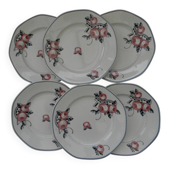 6 flat plates in earthenware from SARREGUEMINES. BERYL model.