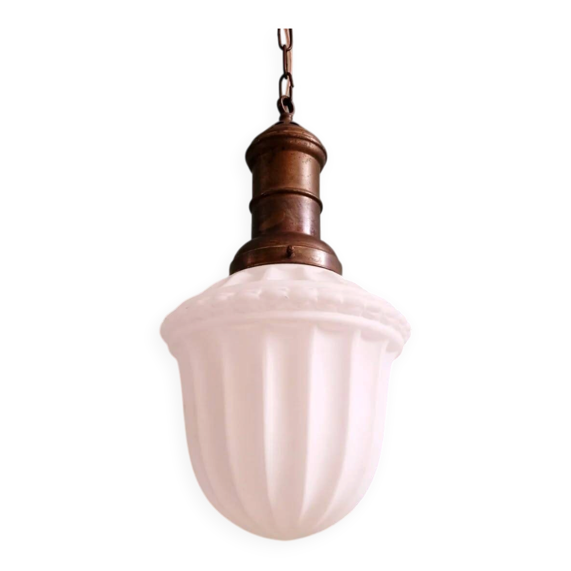 Art Deco suspension in pressed white glass, 1920s-30s.