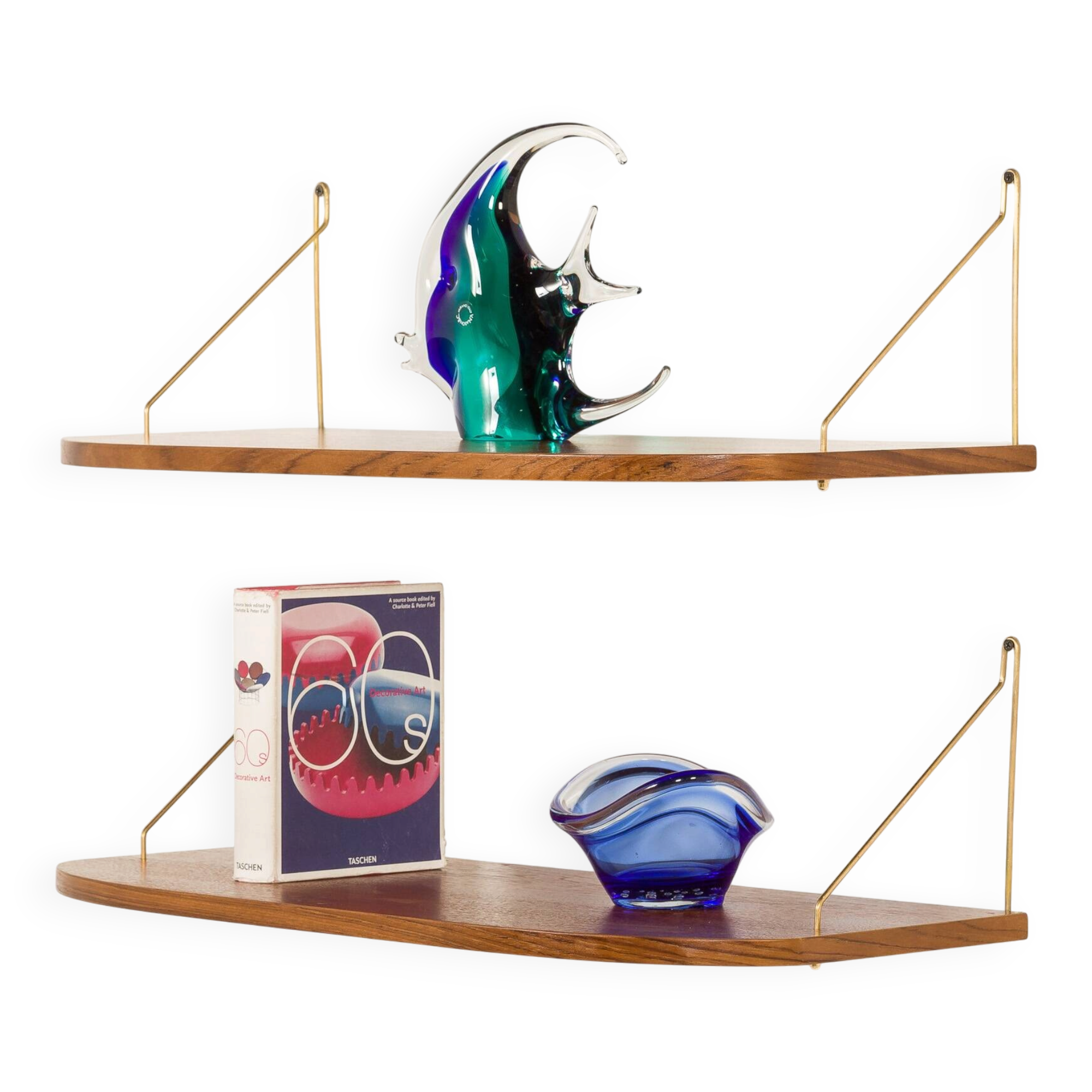 Danish extra deep teak floating shelves, set of 2