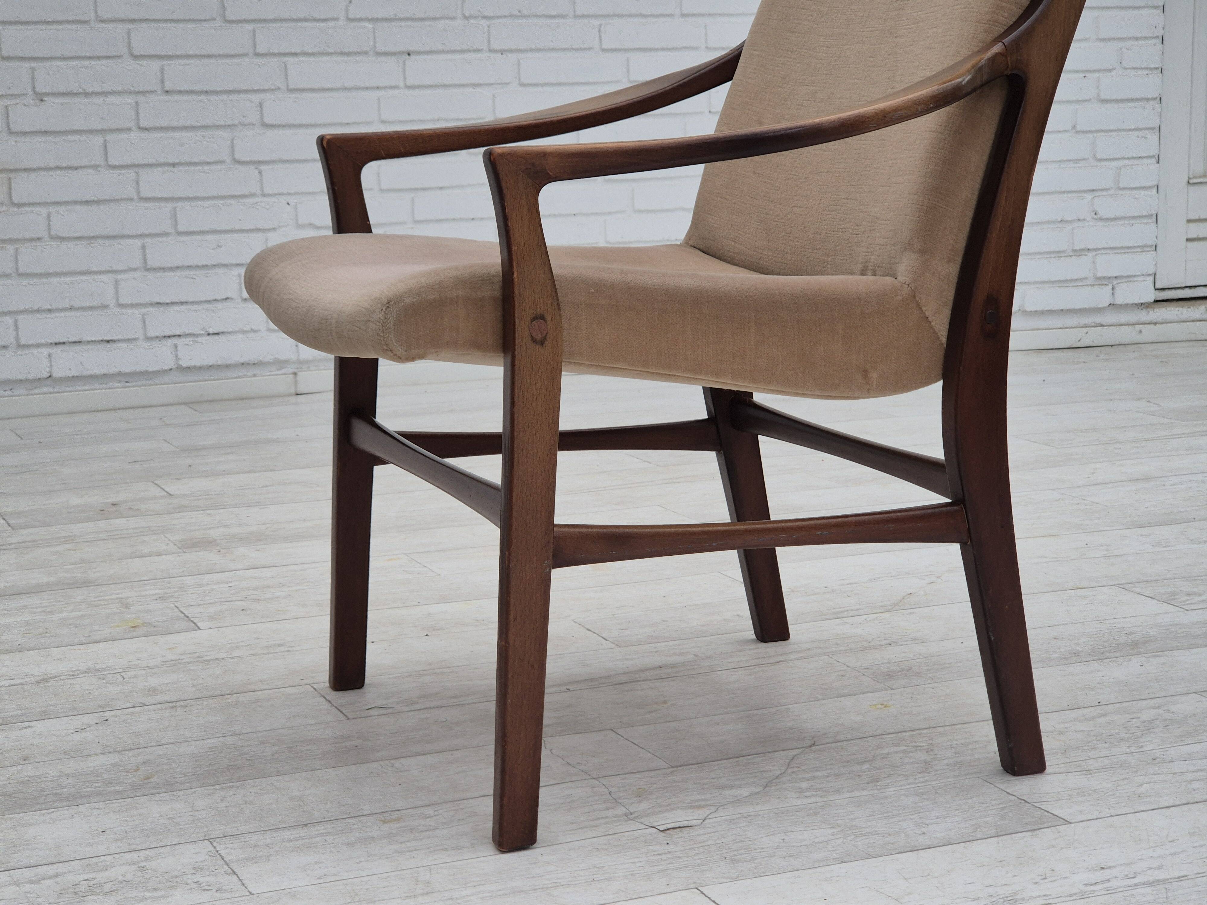 1960s, Scandinavian design, highback armchair, original condition, furniture velour, beech wood.
