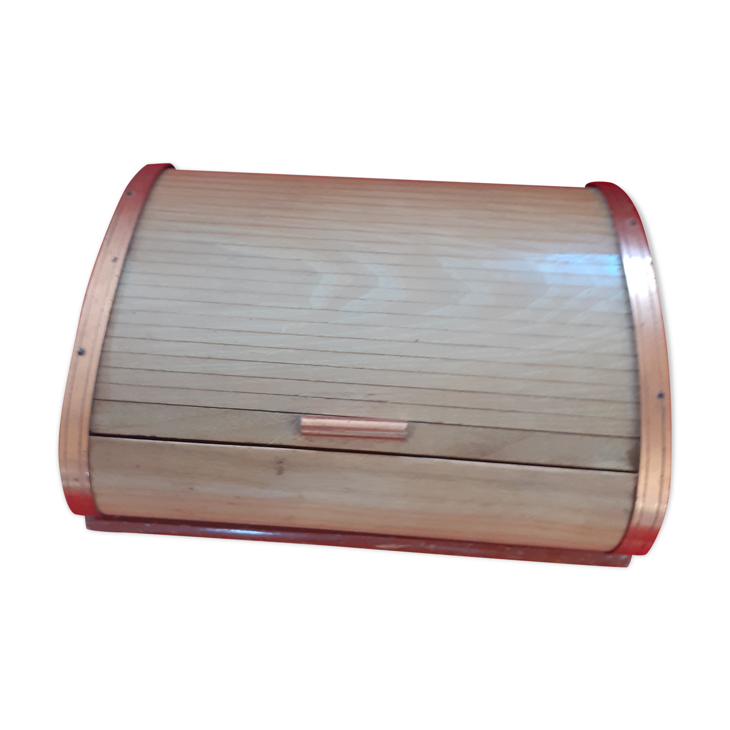 Old light wood box with sliding closure