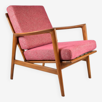 Fauteuil scandinave original Stefan, restauré, icône des années 1960, rose