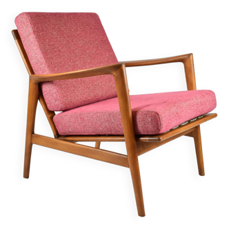 Fauteuil scandinave original Stefan, restauré, icône des années 1960, rose