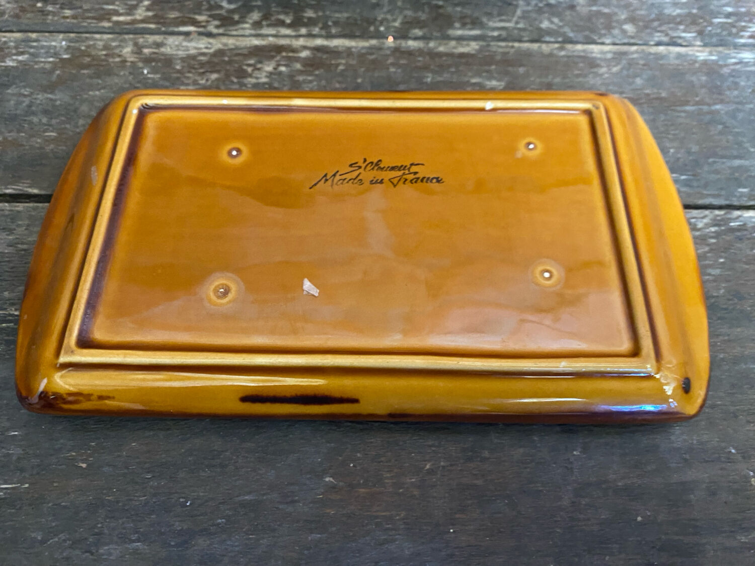 Beurrier Ancien ST CLEMENT Céramique Marron Made In France Vintage #D8