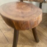 Brutalist wooden table and 3 stools