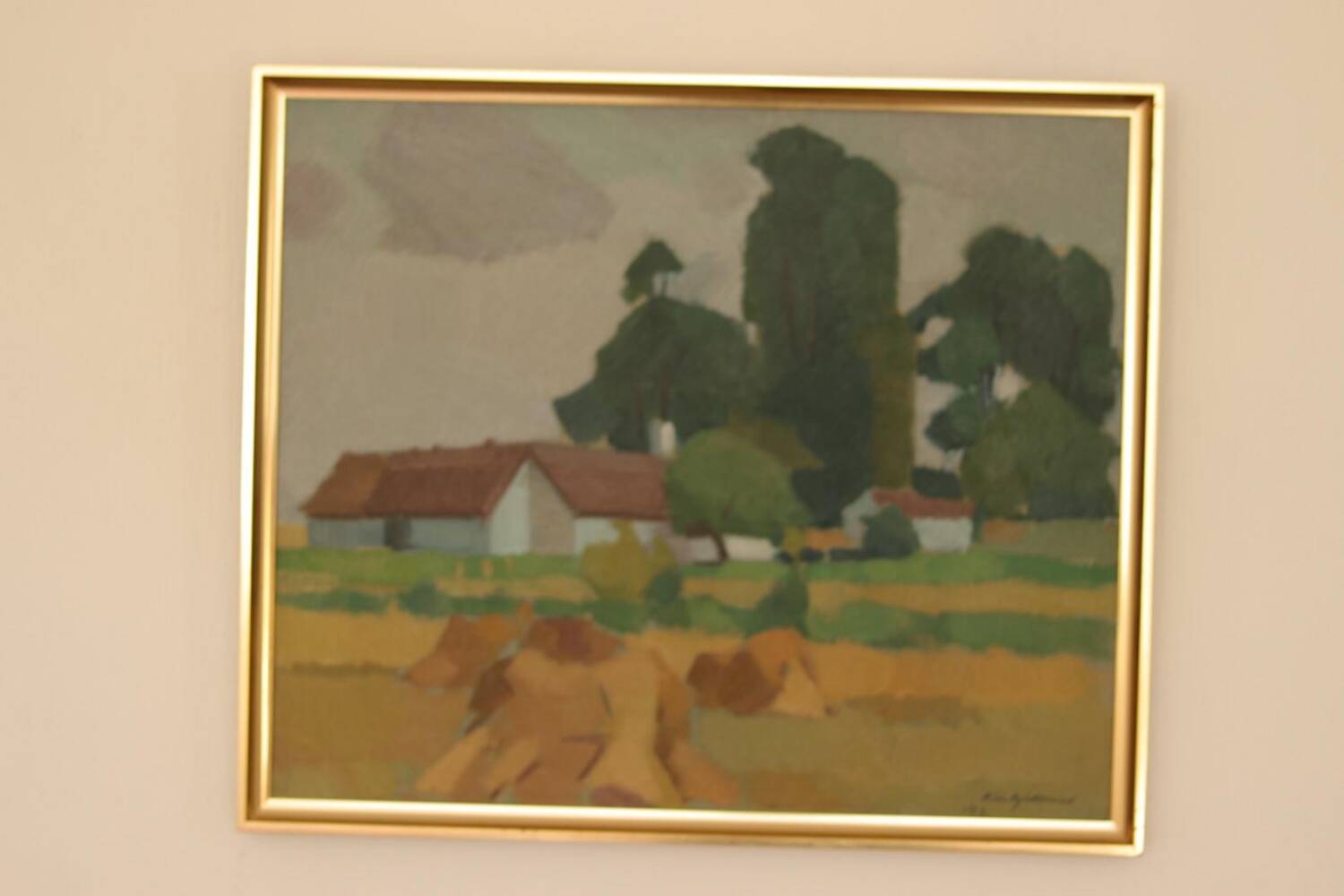 Mid Century Swedish Oil on Canvas – “Village” by Richard Björklund