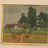 Mid Century Swedish Oil on Canvas – “Village” by Richard Björklund