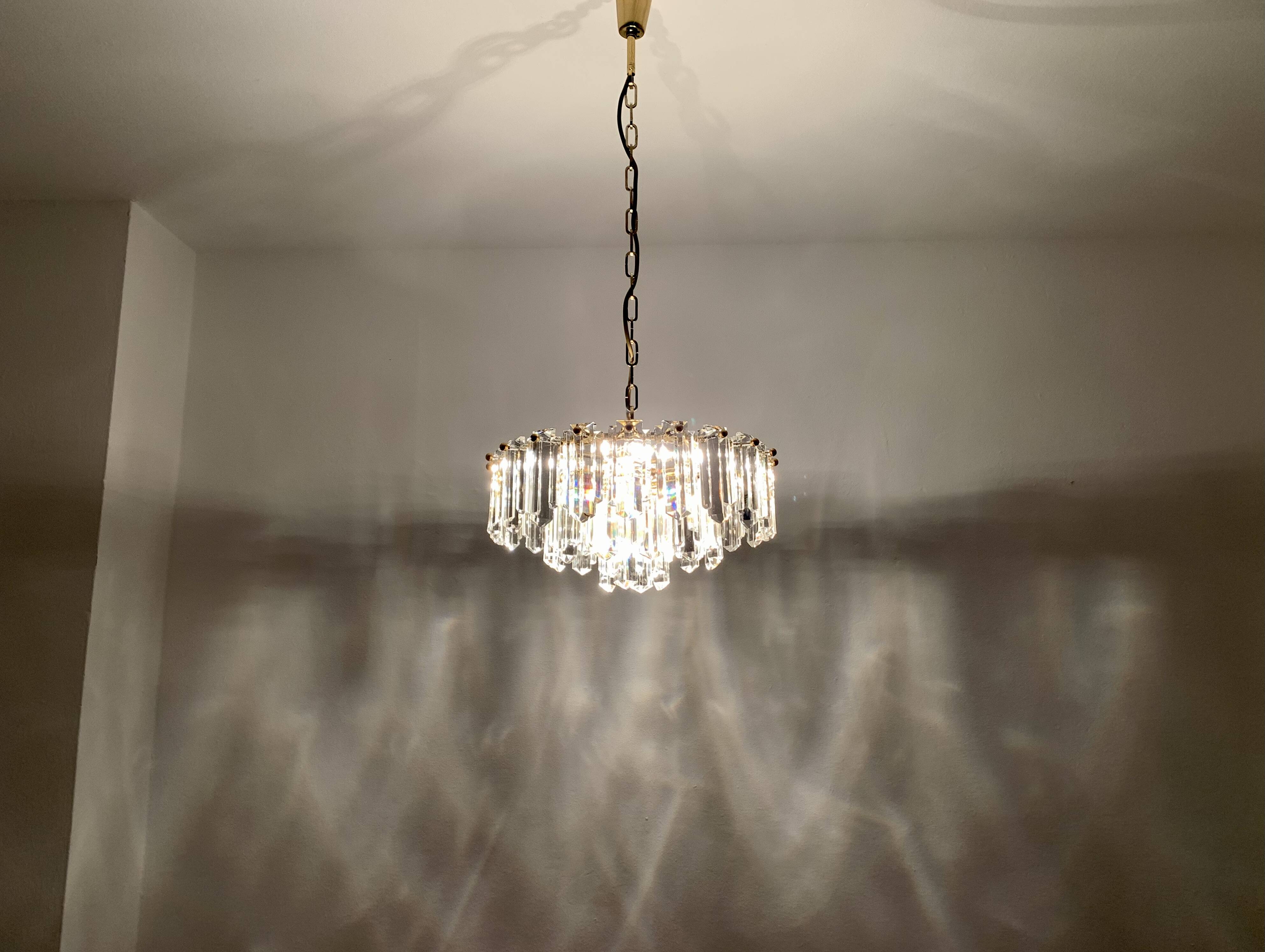 1 of 2 Crystal Glass Chandelier by J.T. Kalmar