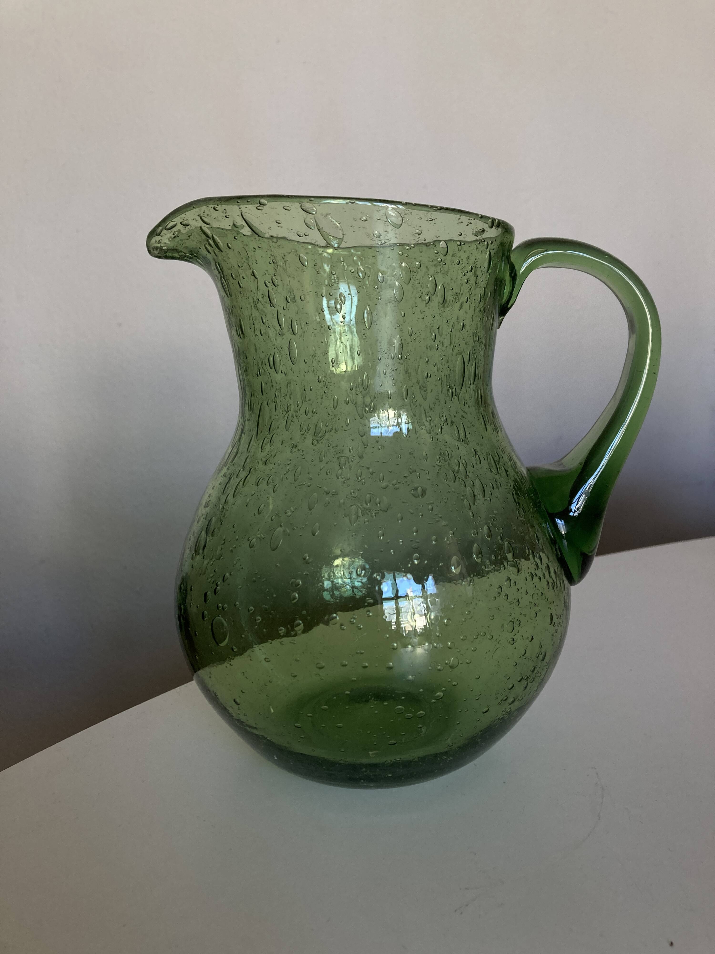 1960s Biot green bubble glass pitcher 1.5L