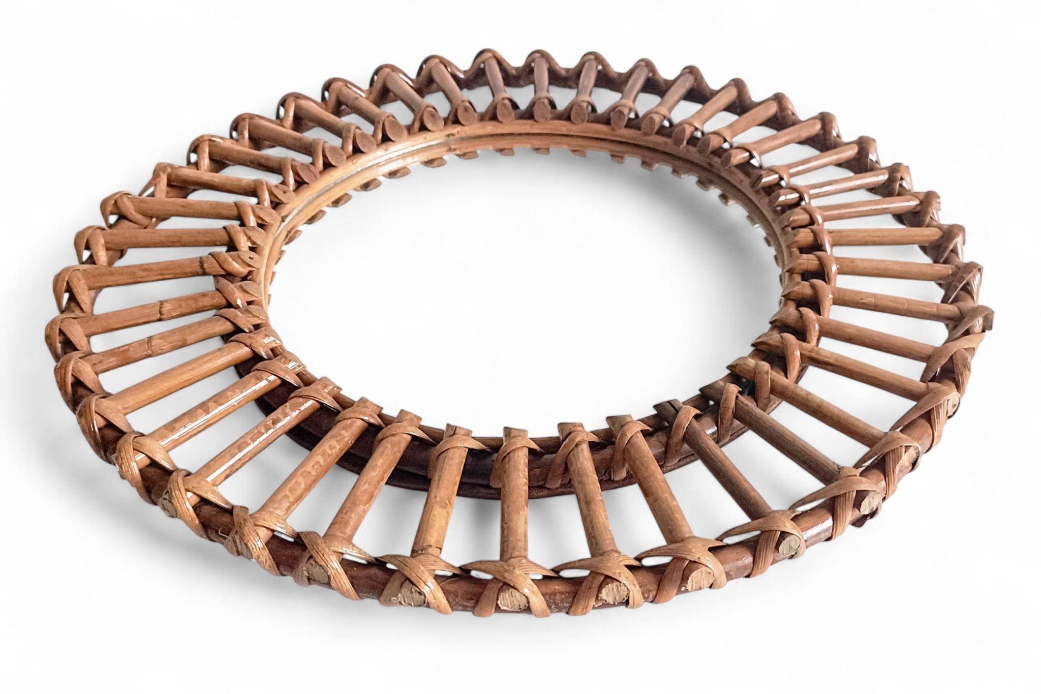 Mid-Century Bamboo Sunburst Mirror, France, Franco Albini Style, 1950s