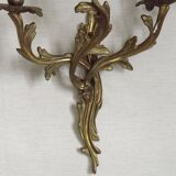 Magnificent Pair of French Antique Bronze Three-Light Acanthus Wall Sconces