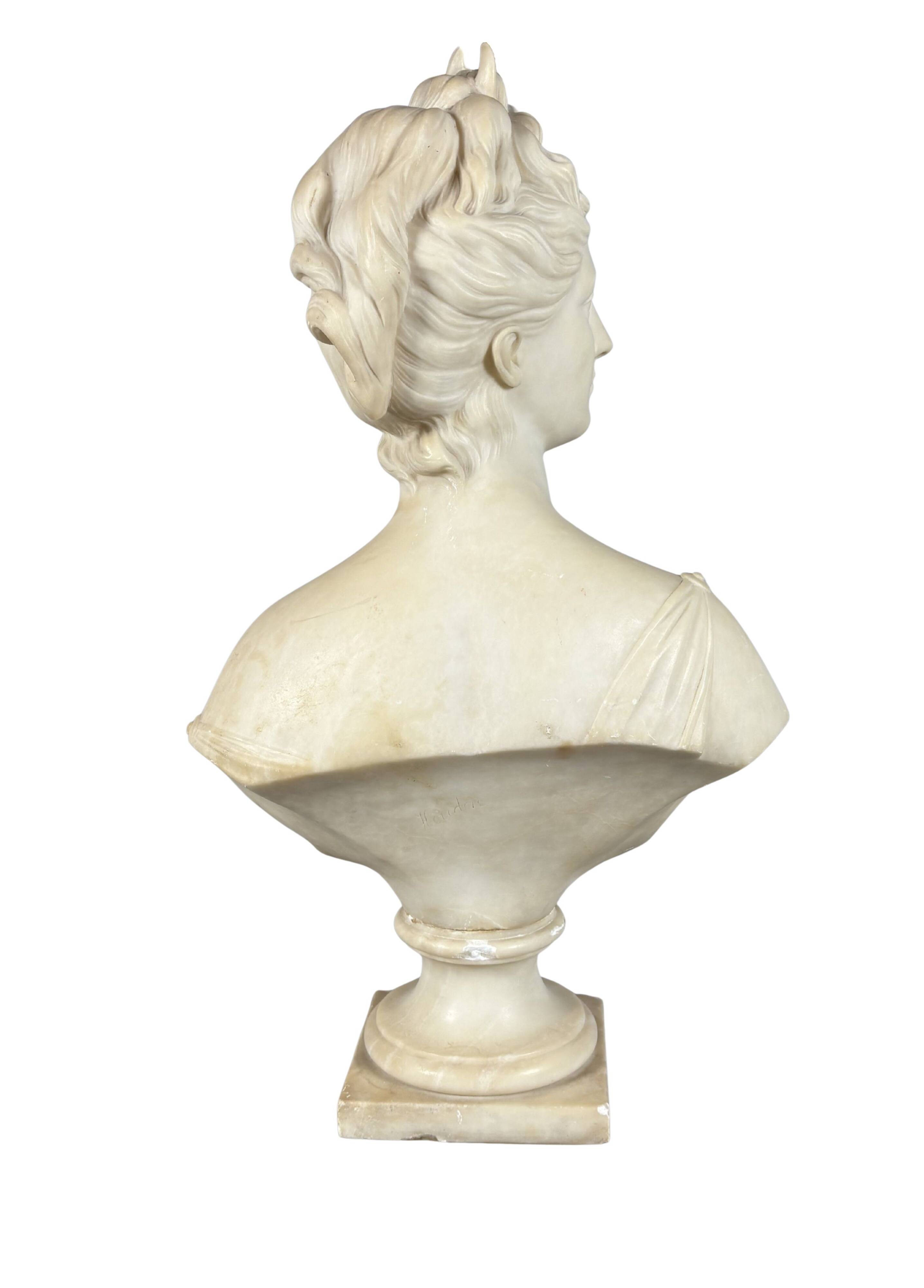 White marble sculpture, bust of Diana after Houdon (1741-1828)