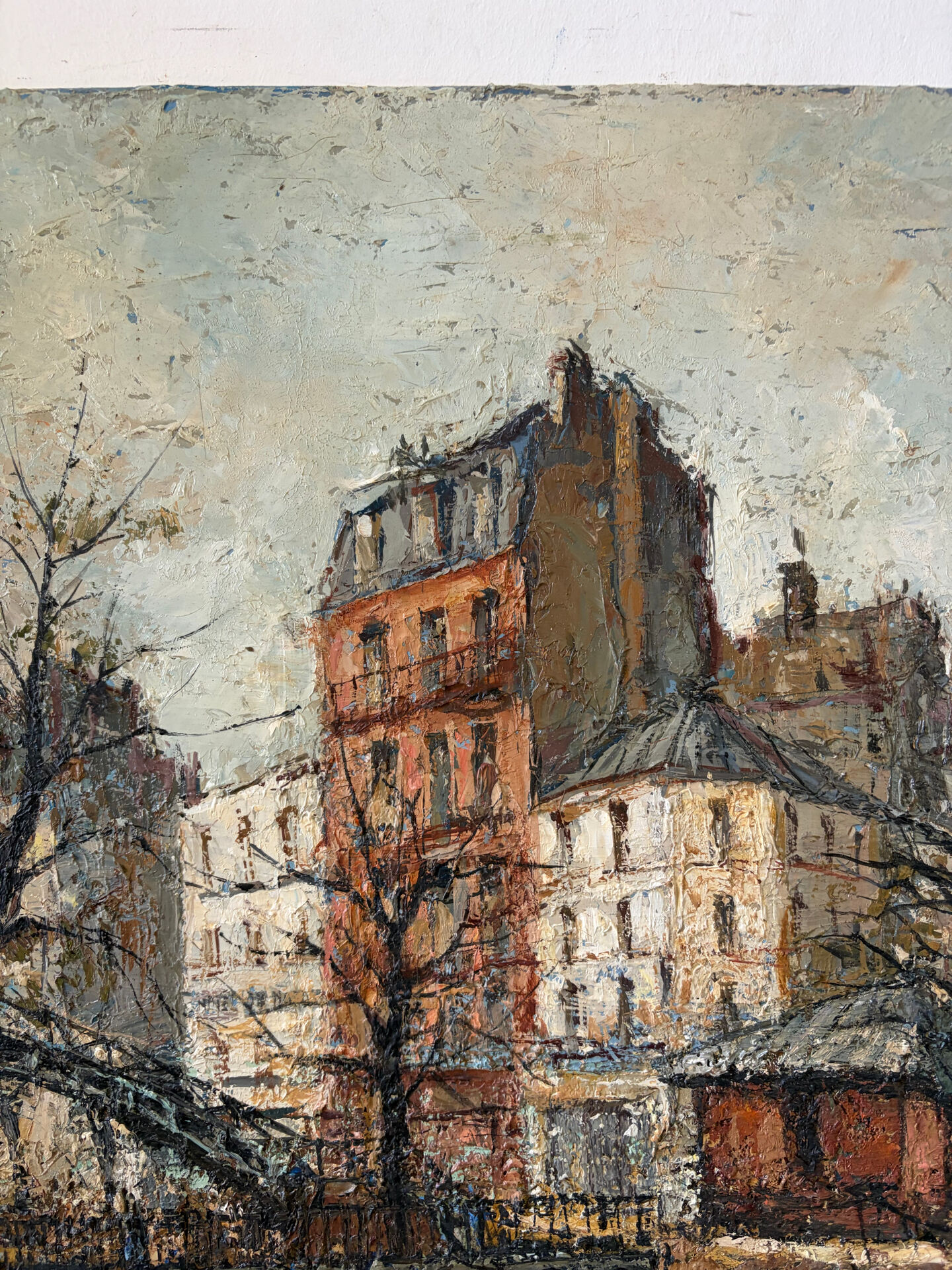 Saint Martin Canal in Paris, knife oil painting signed L Guerbier.