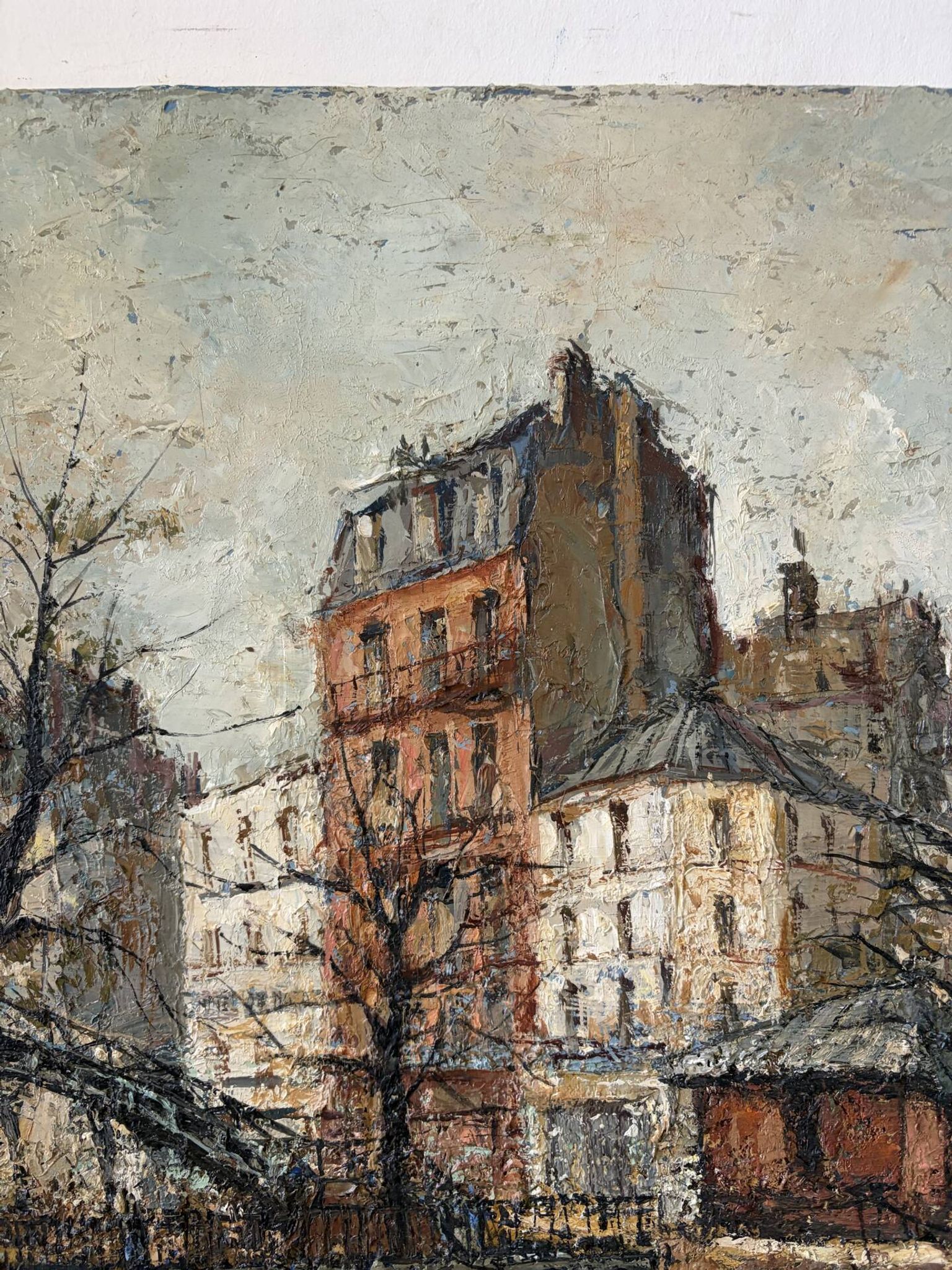 Saint Martin Canal in Paris, knife oil painting signed L Guerbier.