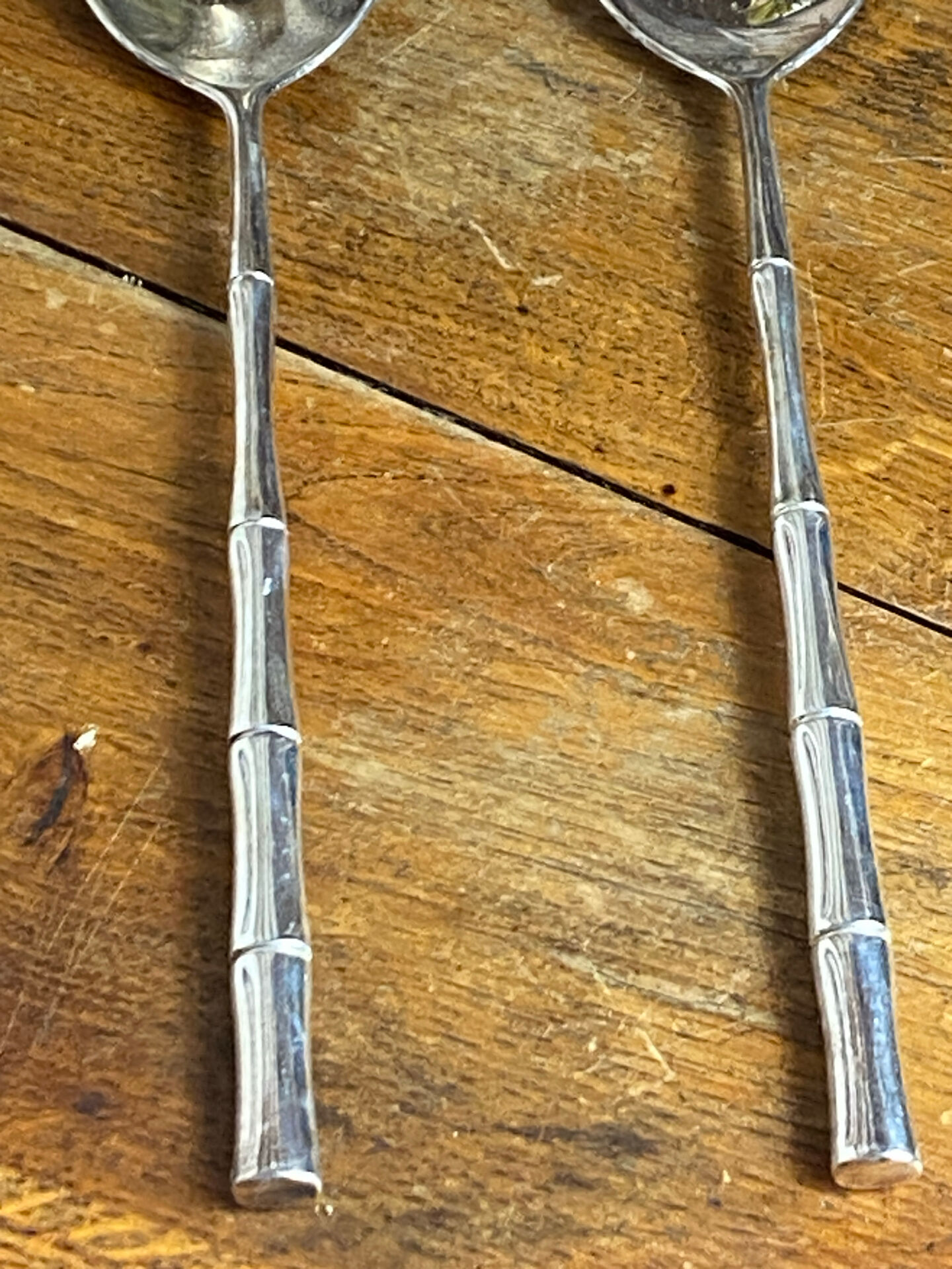 Bamboo-style serving cutlery in silver-plated metal