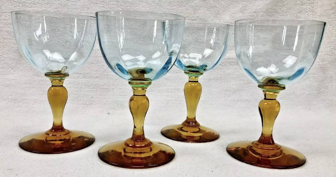 4 old two-tone George Sand wine glasses