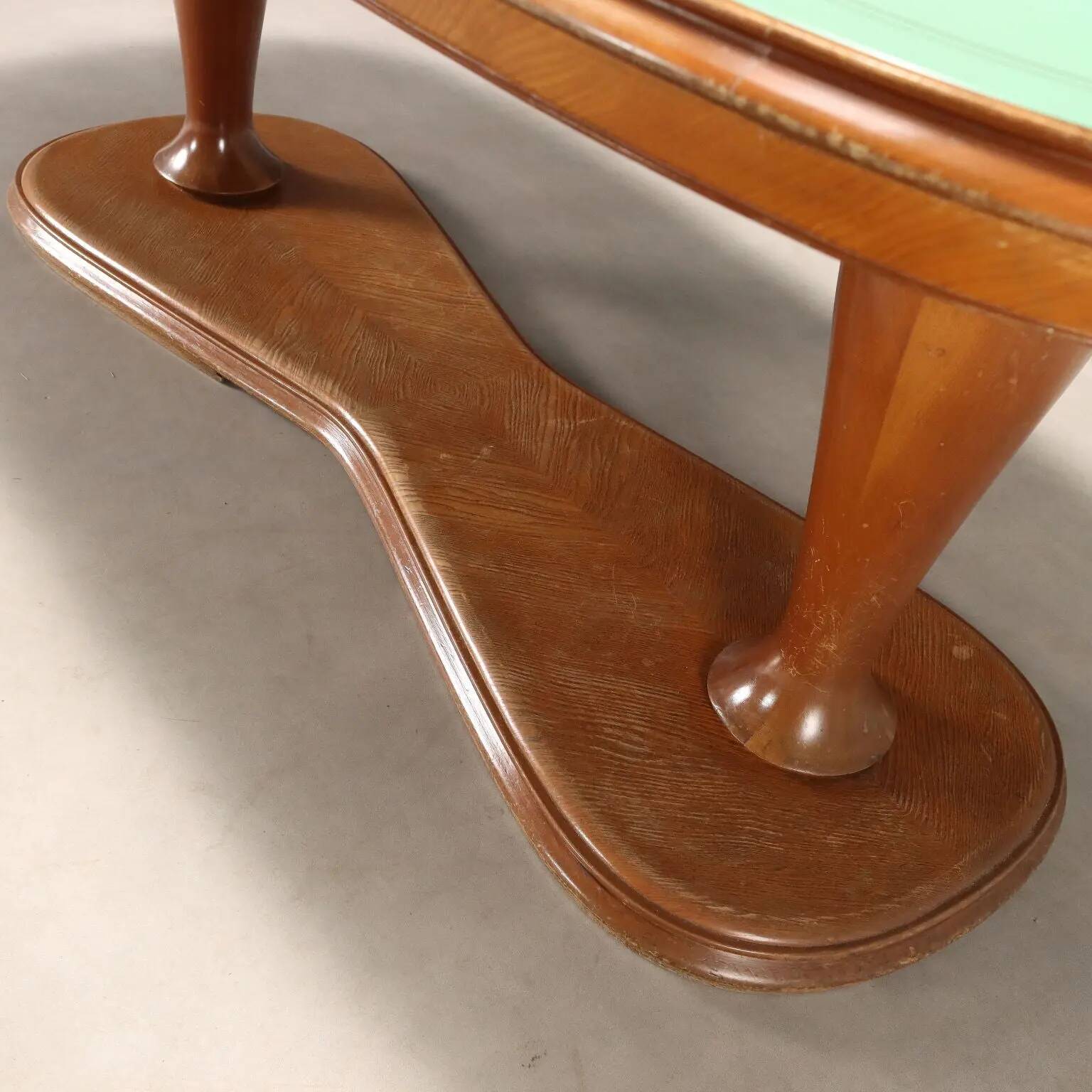Vintage table in solid beech and glass, design, Italy, 1950s