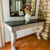 Empire style console table in wood and marble