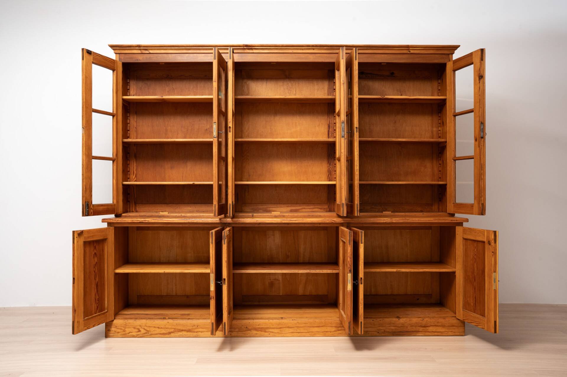 Monumental Pine School Library Bookcase from Warsaw, Poland, 1920s