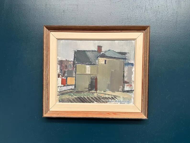 Original Swedish Oil on Canvas – “Sage House” by Gustav‑Adolf Johansson – Signed – Vintage & Framed