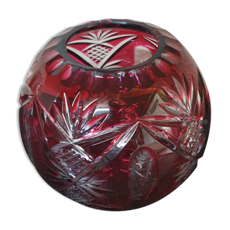 Vase boule rouge et blanc en cristal