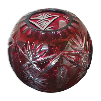 Red and white crystal ball vase