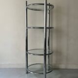 Round tubular bookcase in chrome and glass, 1970 design