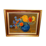 Tableau peinture Attilio Guffanti, bouquets de fleurs sur une table  huile sur toile