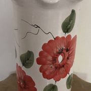 Vase, vintage glazed terracotta pottery, with signed floral decoration