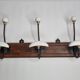 Bistro wall rack in porcelain, metal and wood, vintage