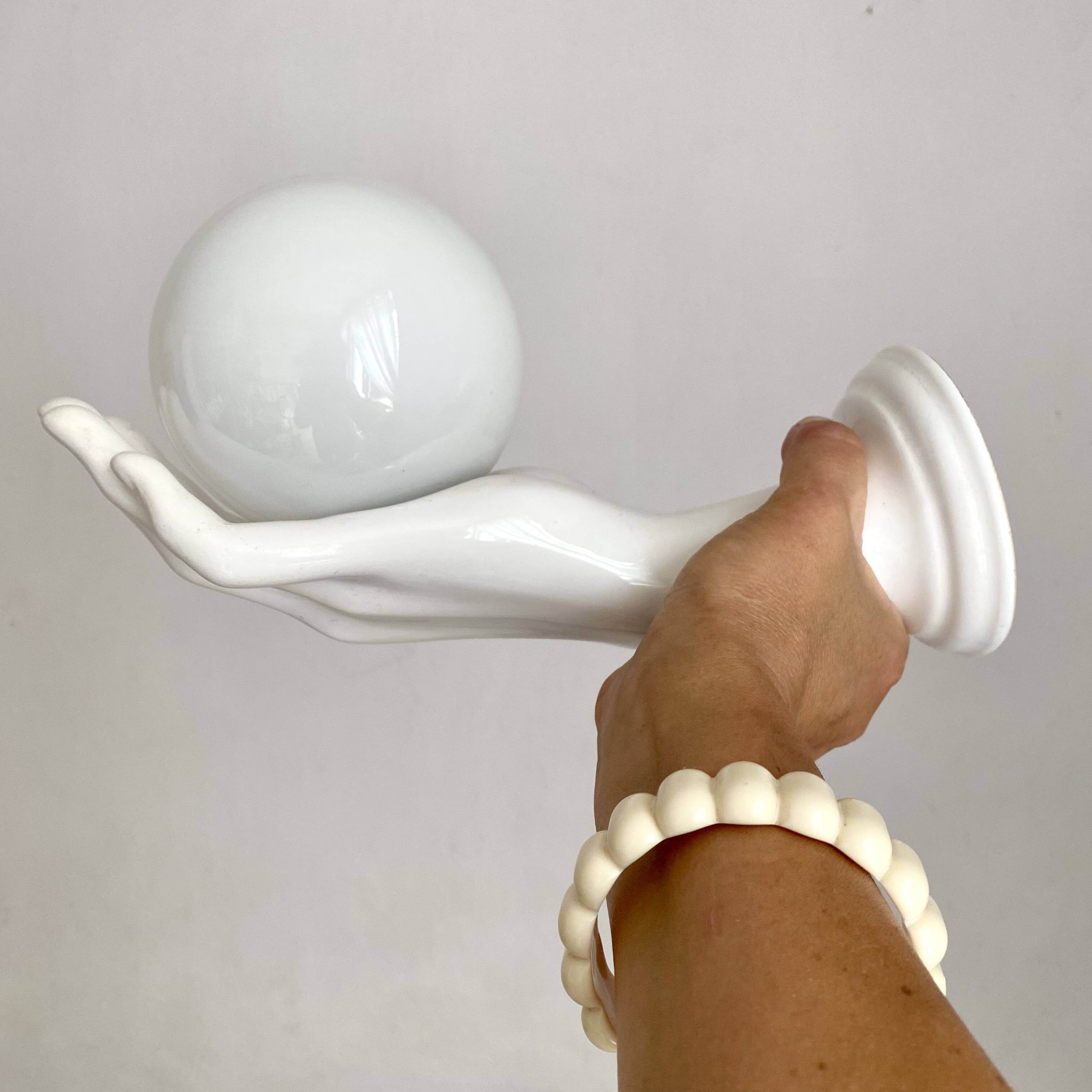 Ceramic and opaline women's hand wall light, 1970s