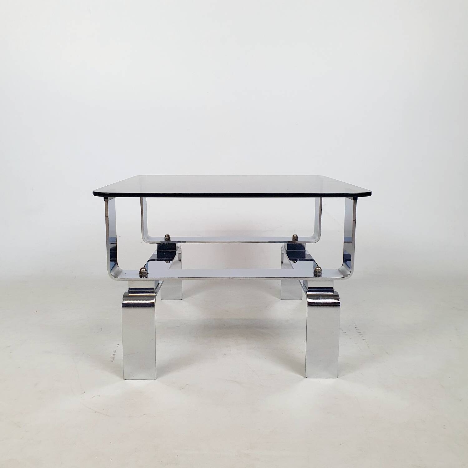 Chrome metal and smoked glass coffee table 70