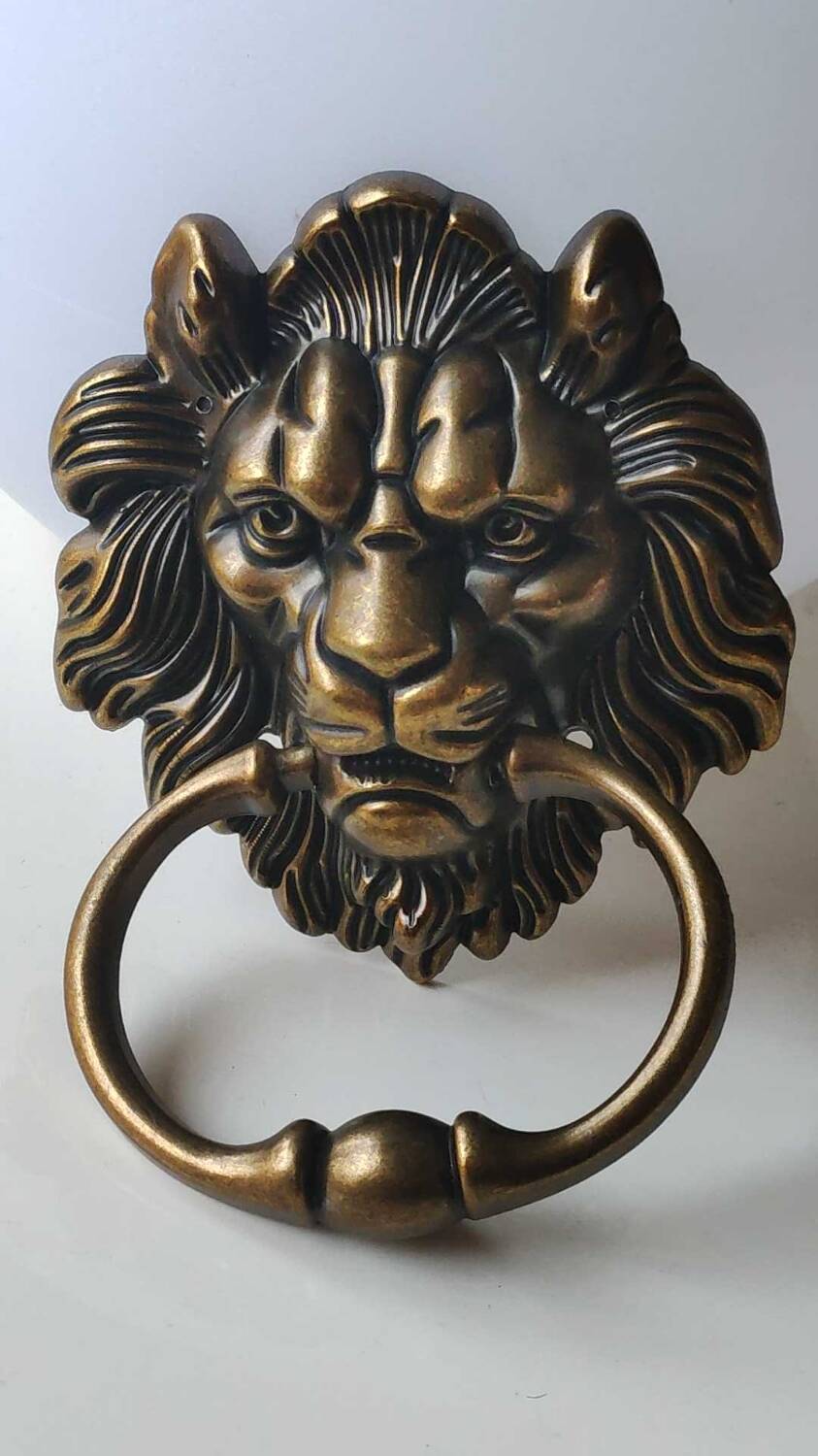 Antique Lion Head Door Knocker/Knocker, with Antique Bronze Patina 16 x 12 cm