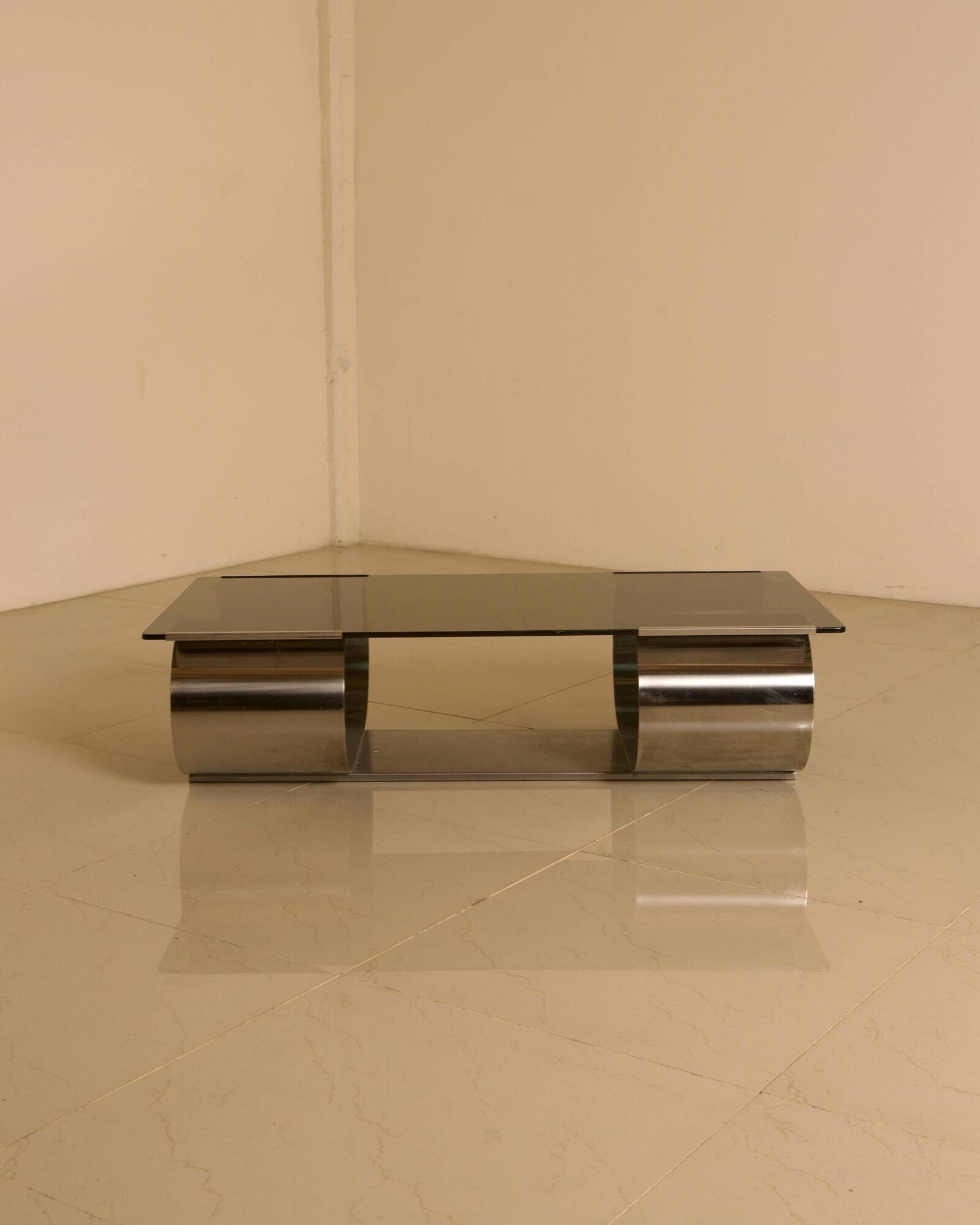 Glass and metal coffee table by Francois Monnet for Kappa Italia 70's