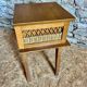 Vintage bedside table in wood & woven rattan