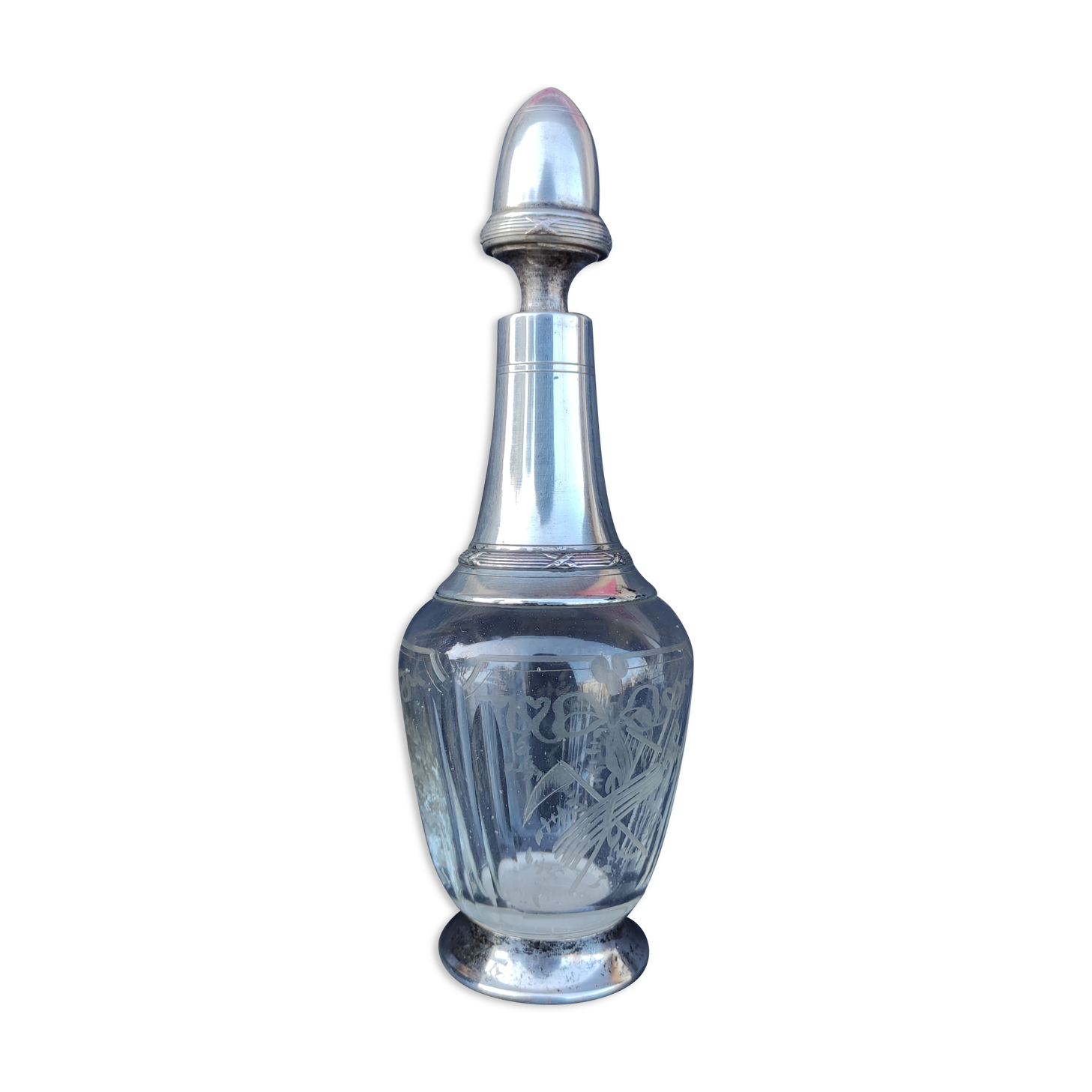 Old silver metal carafon