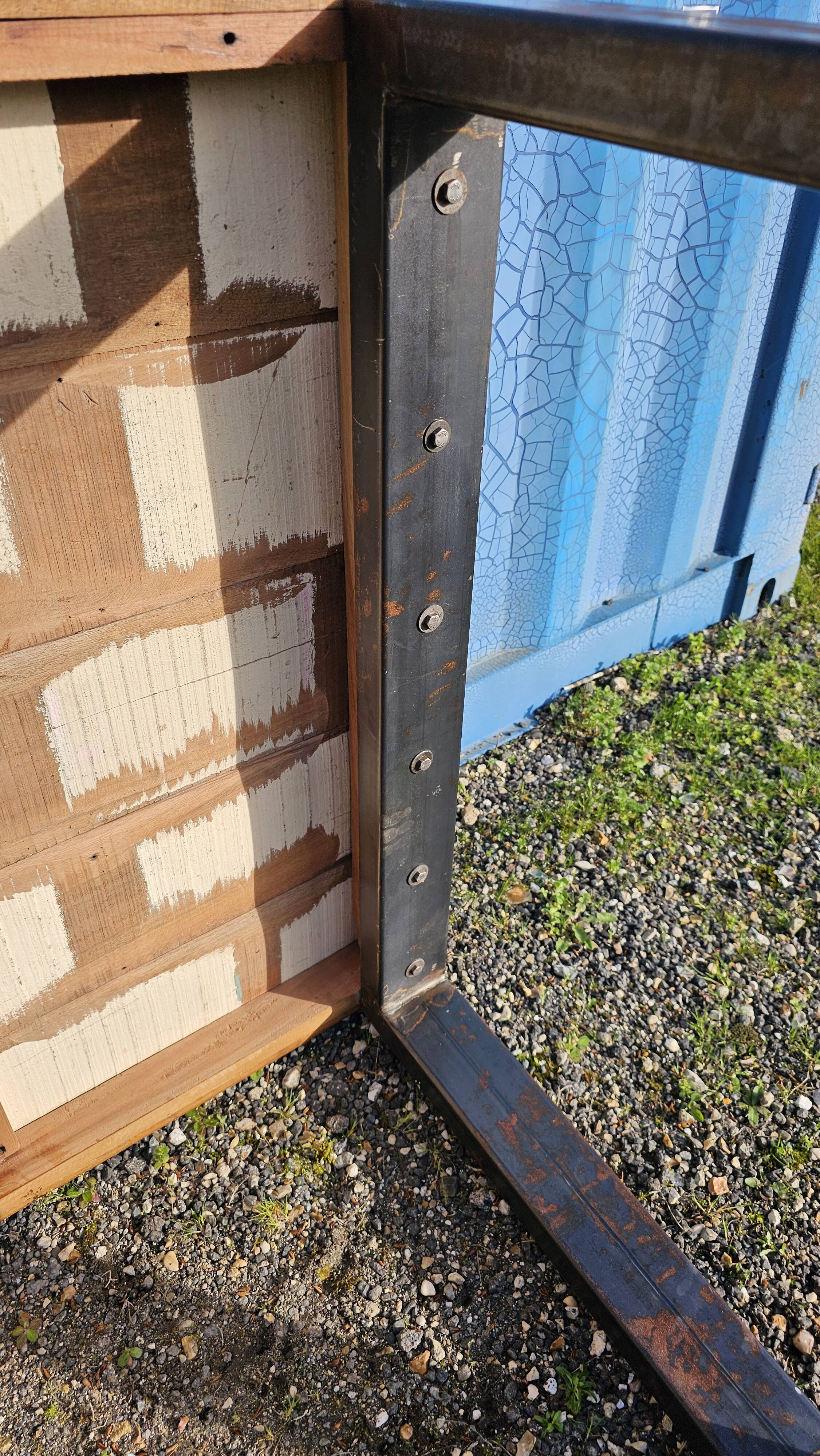 Industrial teak and metal table